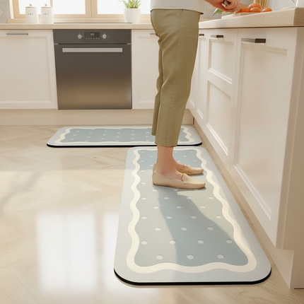 Tapis Cuisine bleu à pois antidérapant