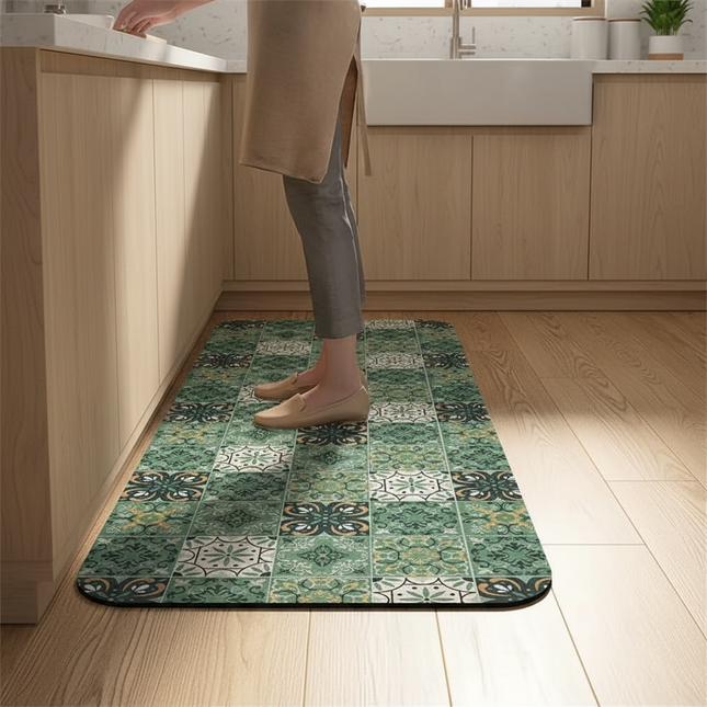 Tapis Cuisine carreaux verts antidérapant tendance