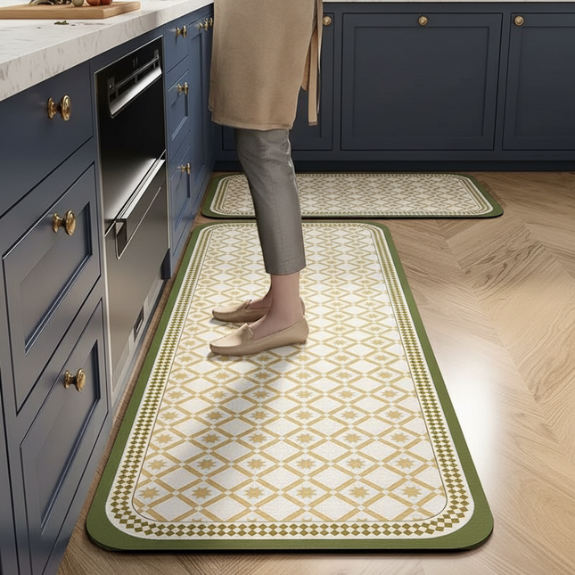 Tapis Cuisine motif étoile vert antidérapant