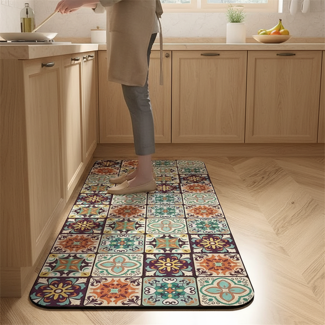 Tapis Cuisine motif carreaux multicolore antidérapant élégant