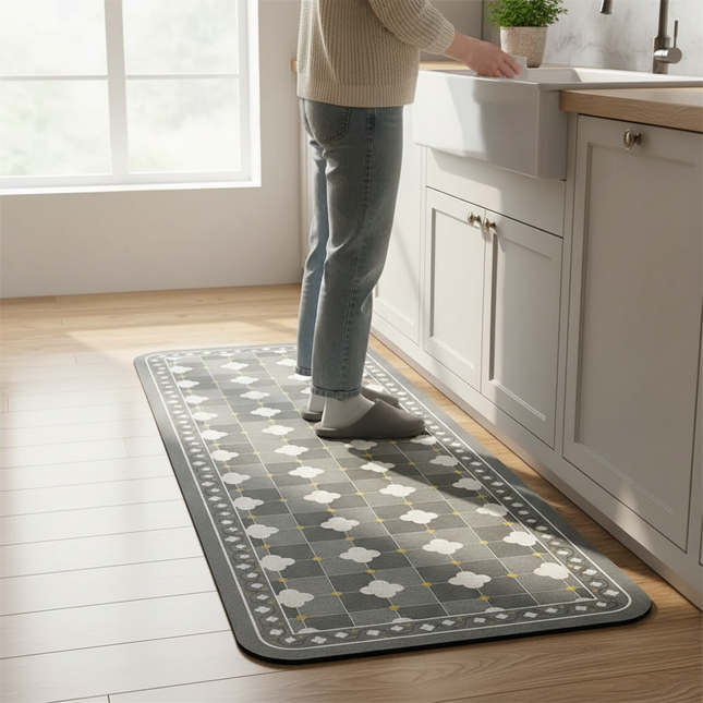 Tapis Cuisine motif carreaux gris antidérapant