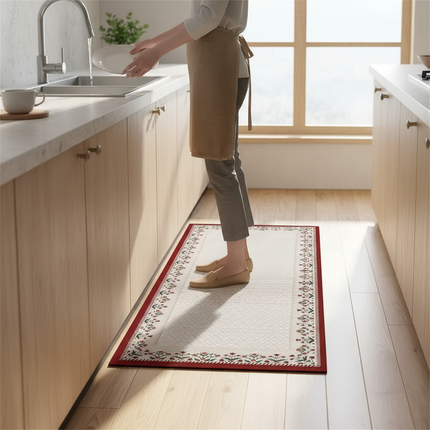 Tapis Cuisine beige motifs floraux antidérapant