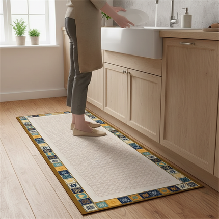 Tapis Cuisine beige motif mosaïque antidérapant