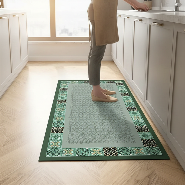 Tapis Cuisine vert motifs carreaux antidérapant