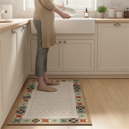 Tapis Cuisine beige motif carreaux antidérapant