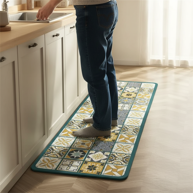 Tapis Cuisine carreaux jaune gris antidérapant
