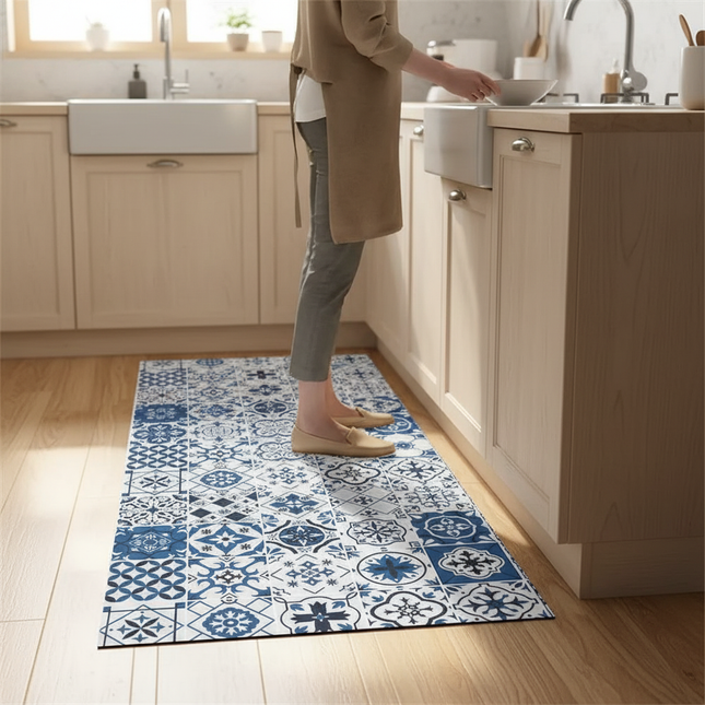 Tapis Cuisine bleu mosaïque antidérapant