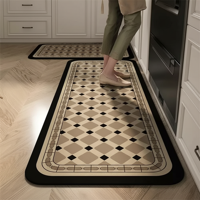 Tapis Cuisine géométrique beige antidérapant sobre