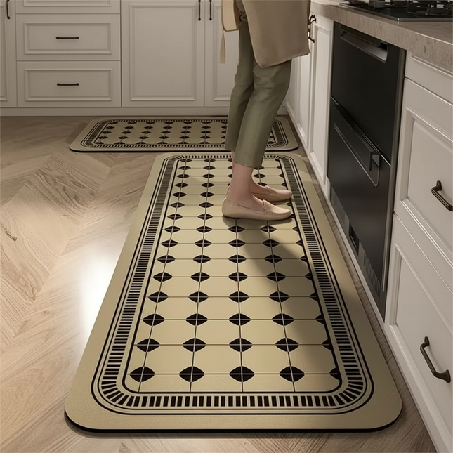 Tapis Cuisine beige motif géométrique antidérapant