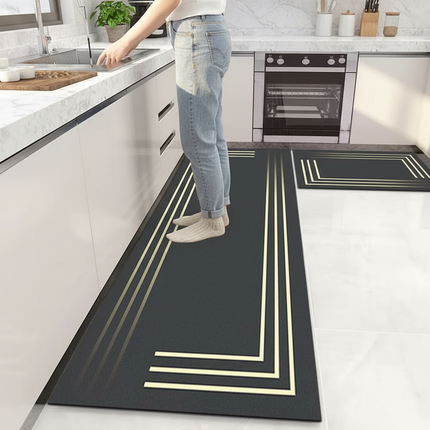Tapis Cuisine gris motif doré moderne