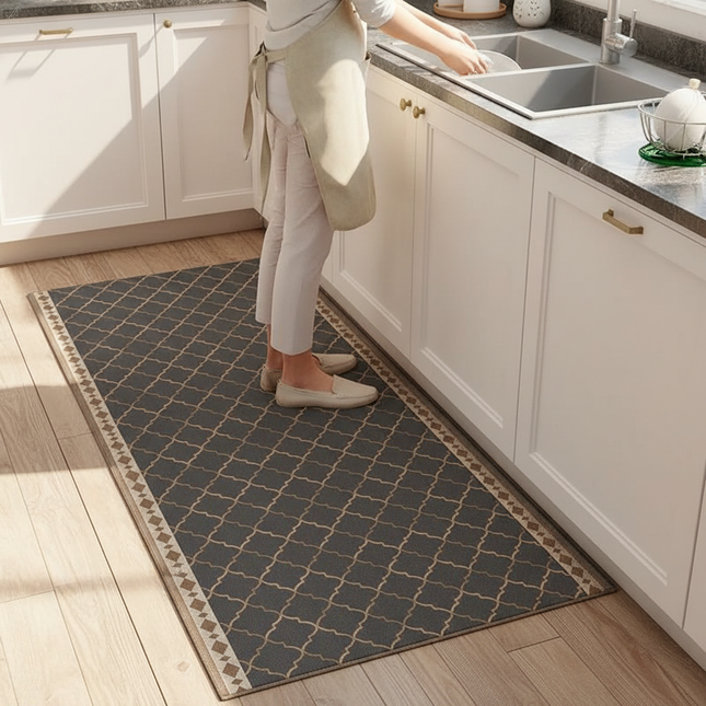 Tapis Cuisine Gris Anthracite Motif Géométrique Lavable