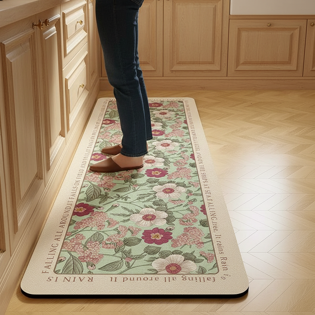 Tapis Cuisine motif floral vert lavable