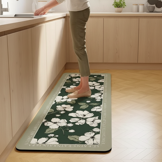Tapis Cuisine long vert floral imperméable