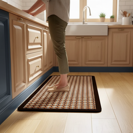 Tapis Cuisine marron motifs géométriques imperméable