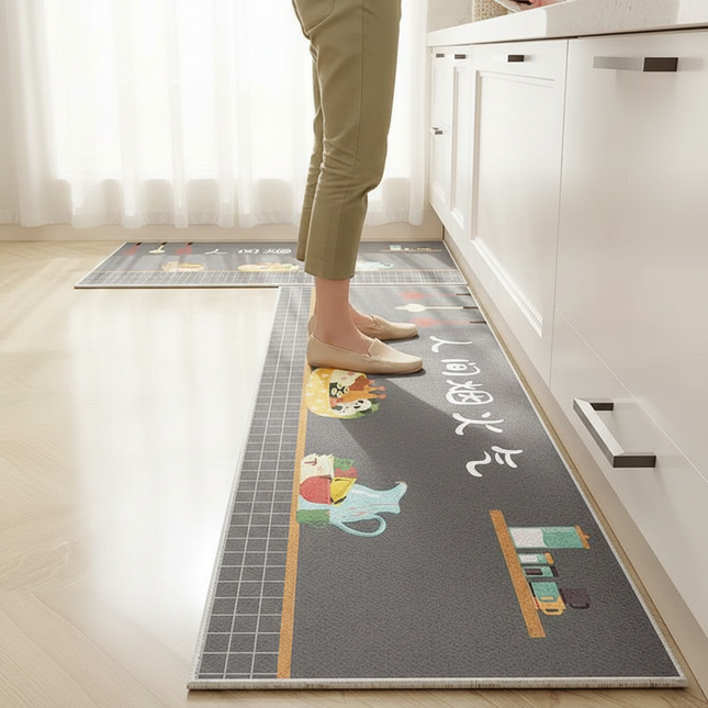 VIKAMA 1/2 Piece Kitchen Floor Mat Strip can be Cut Crystal Velvet Floor Mat Dirt Resistant Non-Slip Foot Mat - gallery 1