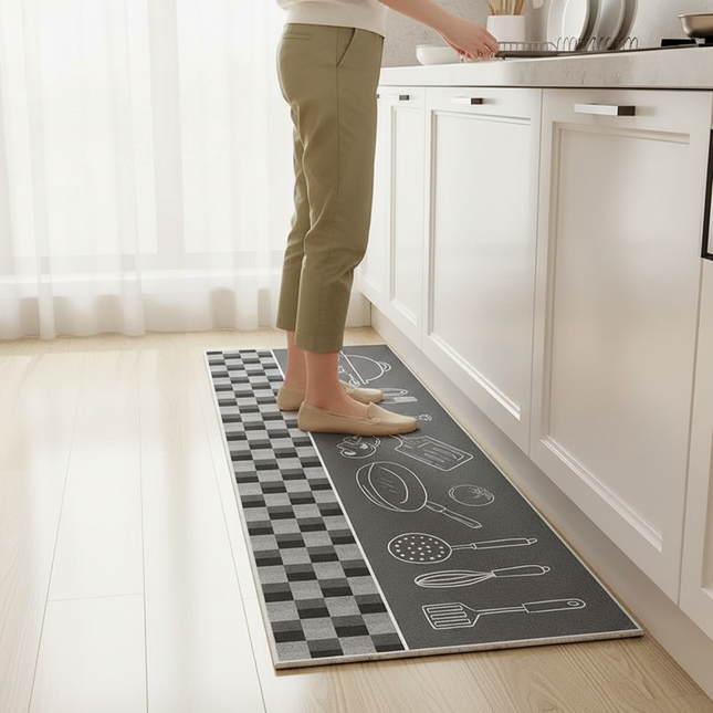 VIKAMA 1/2 Piece Kitchen Floor Mat Strip can be Cut Crystal Velvet Floor Mat Dirt Resistant Non-Slip Foot Mat - gallery 1