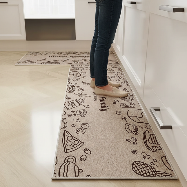 Tapis Cuisine beige motifs ludiques antidérapant