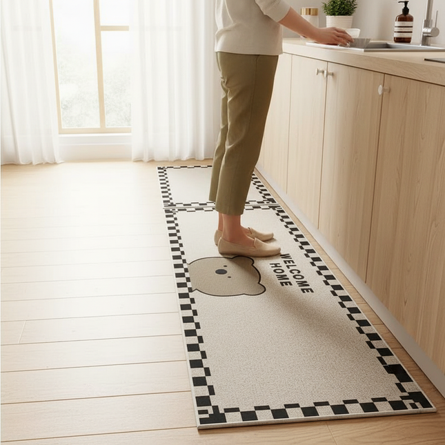 Tapis Cuisine beige motif ours antidérapant