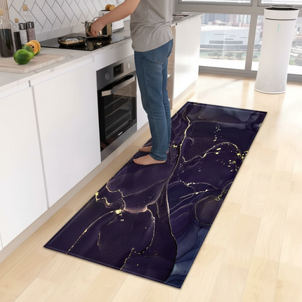 Tapis Cuisine abstrait bleu doré antidérapant