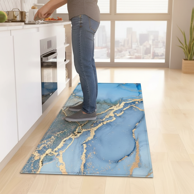 Tapis Cuisine Bleu Marbré Antidérapant