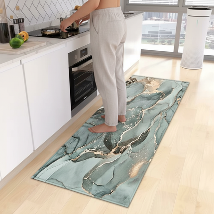 Tapis Cuisine marbré bleu or antidérapant
