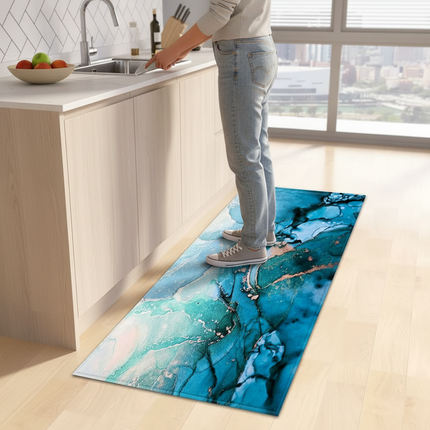 Tapis Cuisine marbré bleu antidérapant