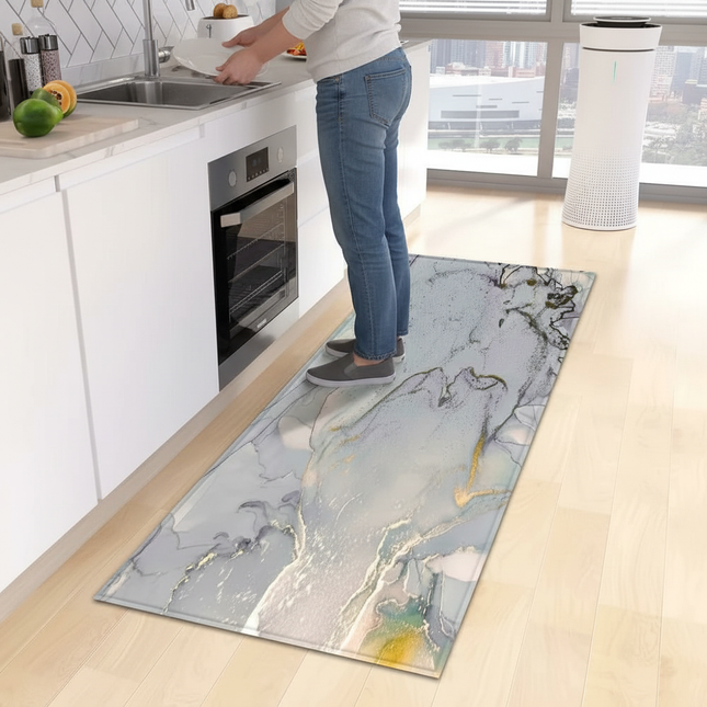 Tapis Cuisine marbré gris doré antidérapant