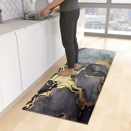 Tapis Cuisine marbré doré antidérapant luxueux