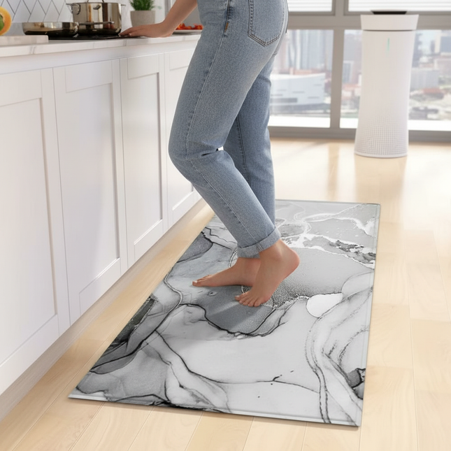Tapis Cuisine marbré gris antidérapant moderne