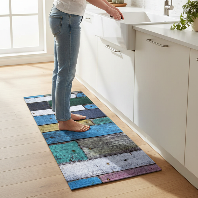 Tapis Cuisine motif bois multicolore antidérapant