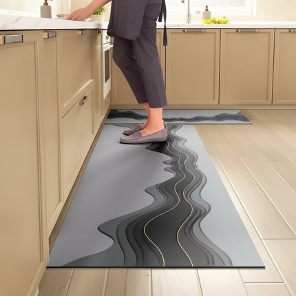 Tapis Cuisine gris motif ondulé antidérapant