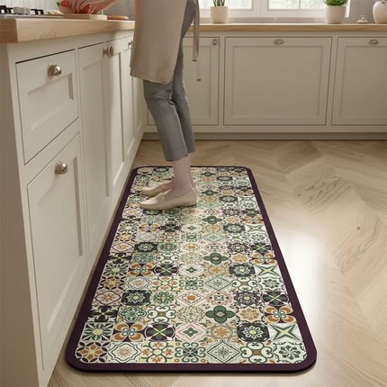 Tapis Cuisine motif carreaux multicolore antidérapant décoratif