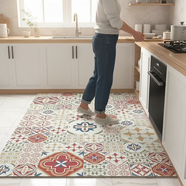 Tapis Cuisine multicolore carreaux ciment antidérapant