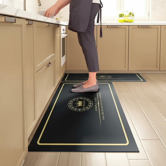 Tapis Cuisine noir or design antidérapant