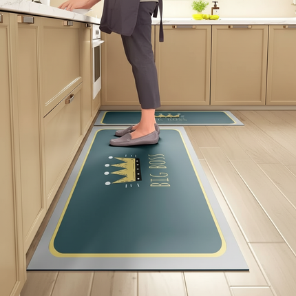 Tapis Cuisine bleu sarcelle couronne antidérapant
