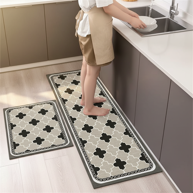Tapis Cuisine géométrique beige noir antidérapant