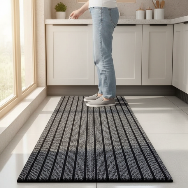 Tapis Cuisine rayé gris antidérapant élégant