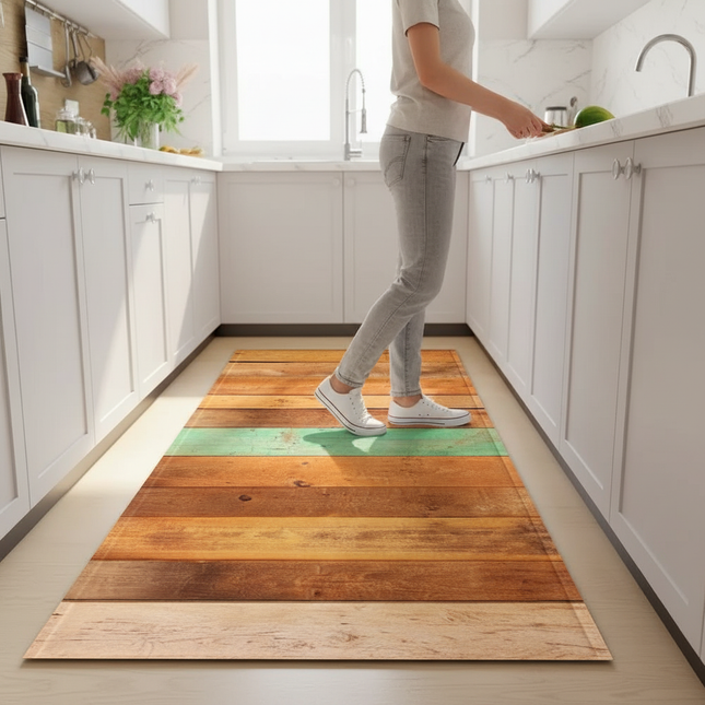 Wood Plank Stripe Color Pattern Home Kitchen Floor Mat Door Front Decoration Floor Mat - gallery 1
