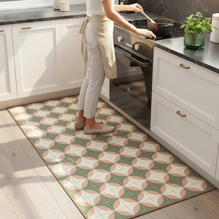 Tapis Cuisine géométrique vert rose lavable