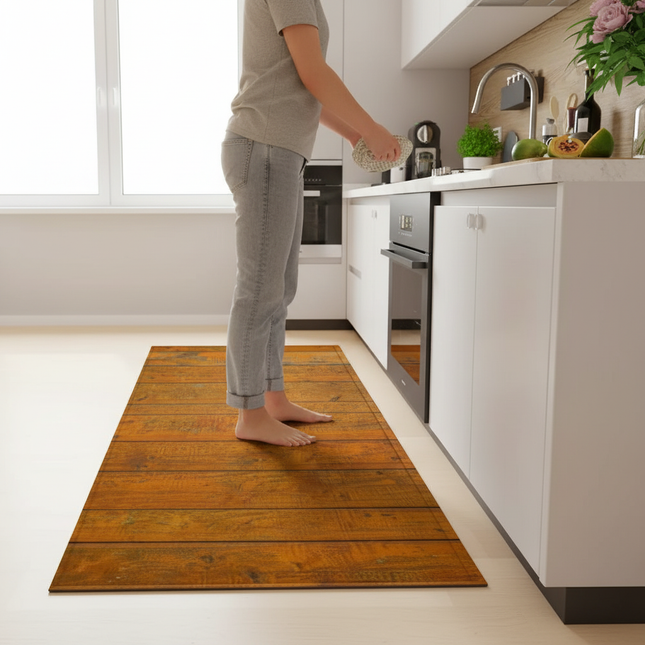 Tapis Cuisine planches bois rustique antidérapant