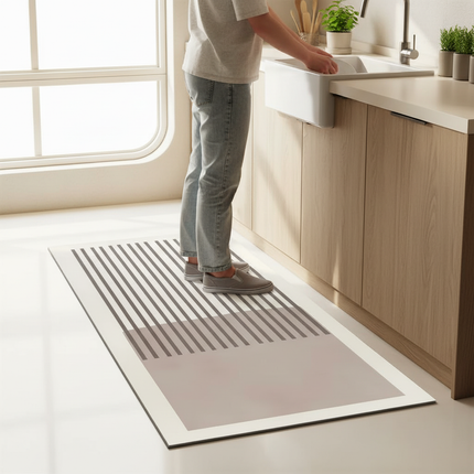 Tapis Cuisine beige à rayures antidérapant