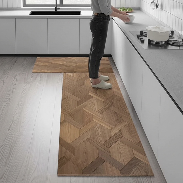 Tapis Cuisine motif parquet antidérapant
