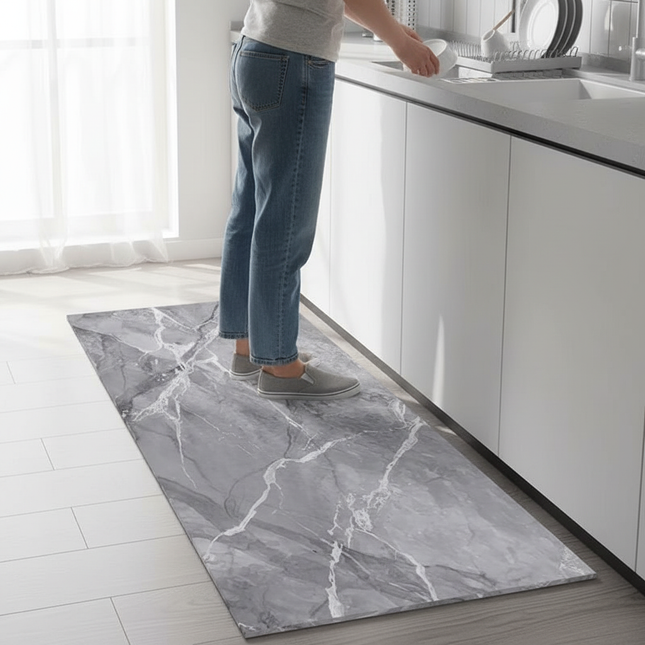 Kitchen Carpet Waterproof PVC Floor Mat Marble Pattern Leather Mats Modern Rug Anti-Slip Long Strip Area Mat Home Decor Rugs - gallery 1