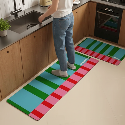 Kitchen Carpet Colorful Striped Rug Anti-slip Oil-proof Floor Mat PVC Leather Waterproof Mats Long Strip Home Decoration Carpets - gallery 1