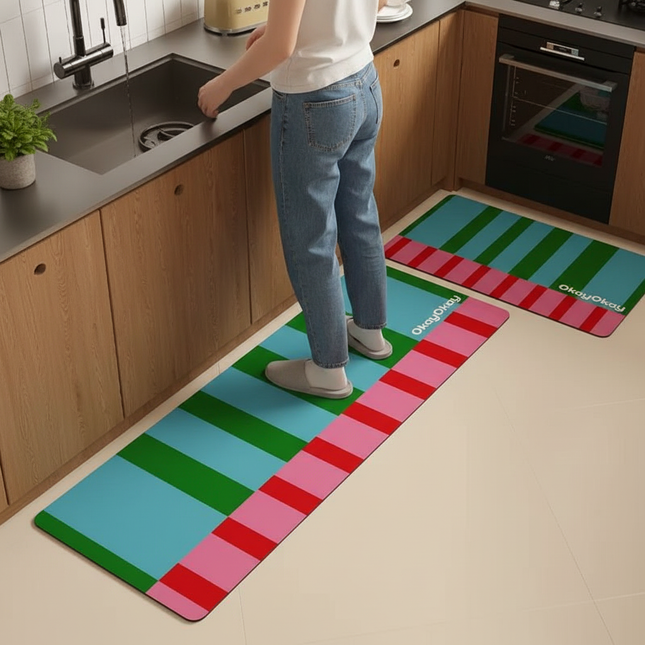 Kitchen Carpet Colorful Striped Rug Anti-slip Oil-proof Floor Mat PVC Leather Waterproof Mats Long Strip Home Decoration Carpets - gallery 1