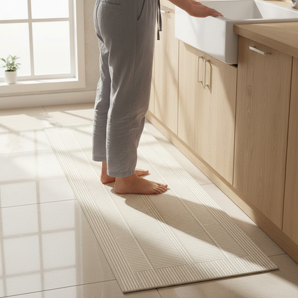 Tapis Cuisine beige géométrique lavable absorbant