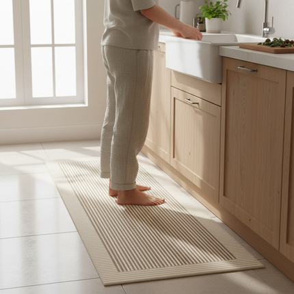 Tapis Cuisine écru rayé lavable