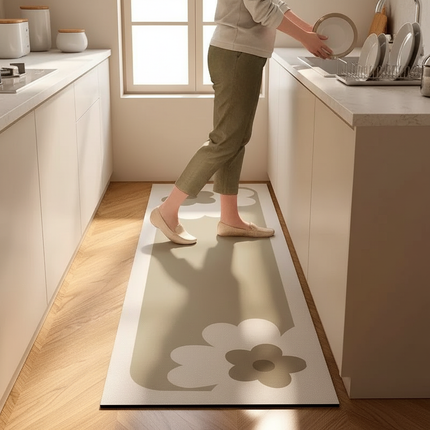 Tapis Cuisine beige motif floral antidérapant décoratif