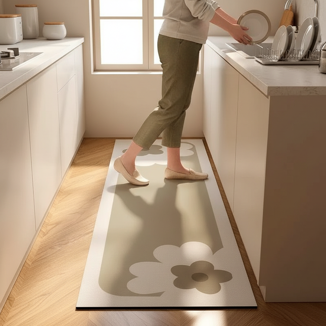 Tapis Cuisine beige motif floral antidérapant décoratif
