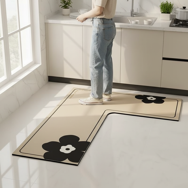 Kitchen Floor Rug Diatomite Mud L-shaped Pvc Soft Floor Mats Super Non-slip Absorbent Washable Home Decoration Carpet 주방바닥매트 - gallery 1